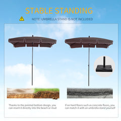 Outsunny Garden Parasol Umbrella, Outdoor Market Table Umbrella with Ruffles & Aluminium Pole, Rectangular Tilting Parasol Sun Shade Canopy, 2 x 1.3m, Brown