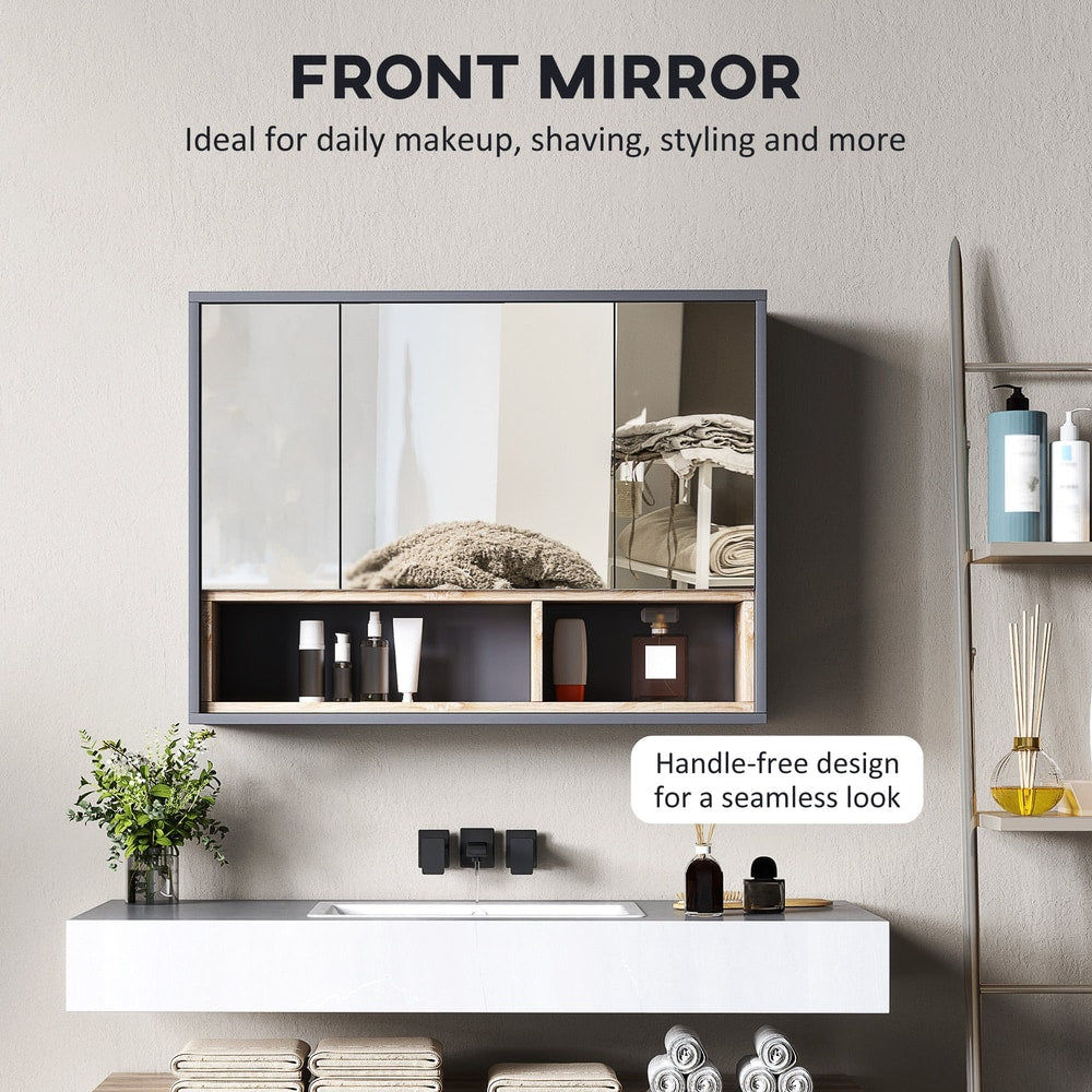 HOMCOM Bathroom Mirror Cabinet, Wall Mounted Bathroom Cabinet with Mirror, 3 Doors and Cupboards, Grey - product image 5