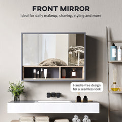 HOMCOM Bathroom Mirror Cabinet, Wall Mounted Bathroom Cabinet with Mirror, 3 Doors and Cupboards, Grey - product image 5