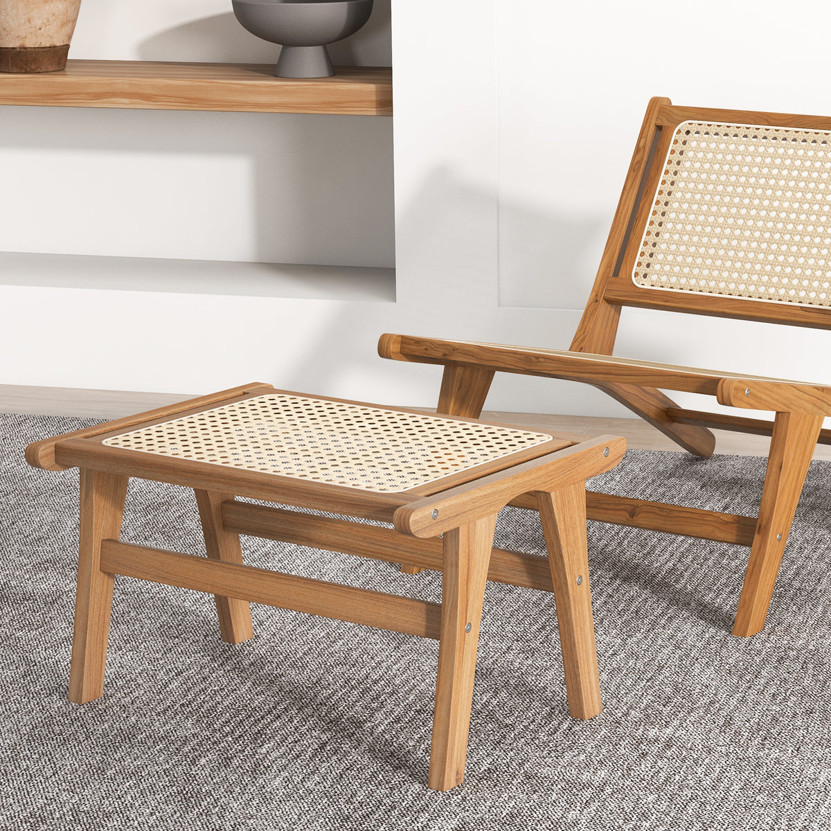 Ottoman Footstool Natural Teak Wooden Foot Rest