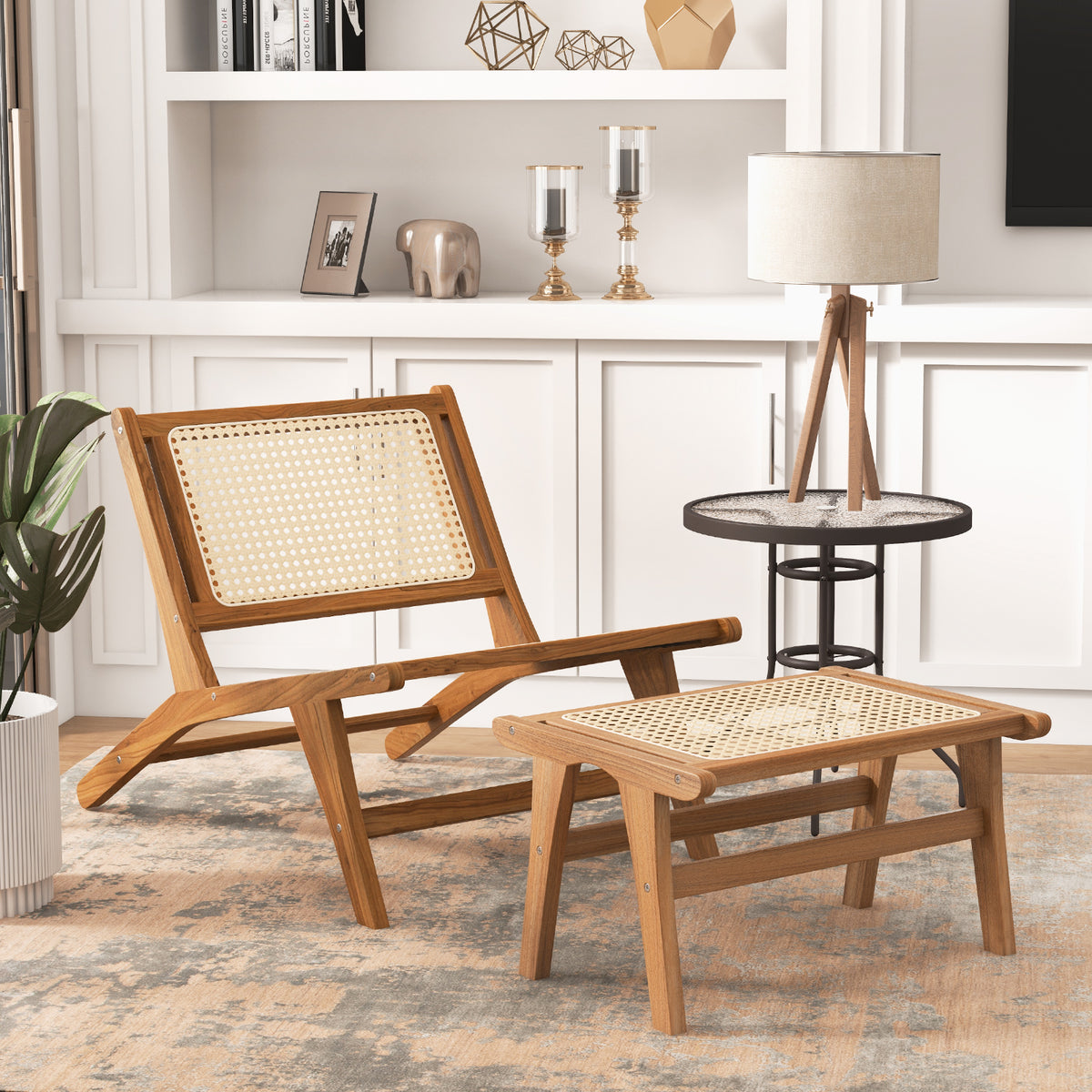 Ottoman Footstool Natural Teak Wooden Foot Rest