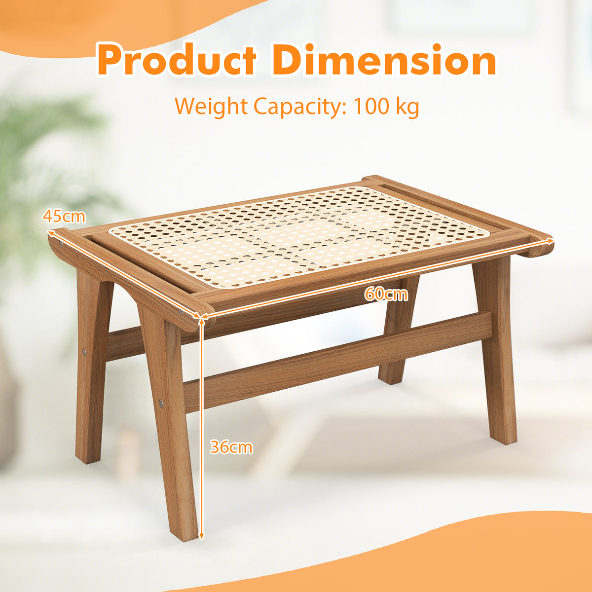 Ottoman Footstool Natural Teak Wooden Foot Rest