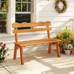 Outdoor 2-Person Wood Garden Bench with Ergonomic Backrest