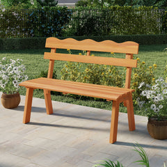 Outdoor 2-Person Wood Garden Bench with Ergonomic Backrest