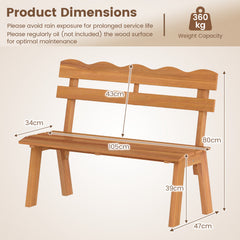 Outdoor 2-Person Wood Garden Bench with Ergonomic Backrest