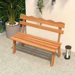 Outdoor 2-Person Wood Garden Bench with Ergonomic Backrest