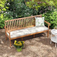 Outdoor Acacia Wood Bench 3-Seat Patio Bench with Removable Seat Cushion-White