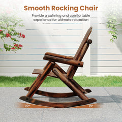 Side view of the wooden Adirondack rocking chair showing its rocking base