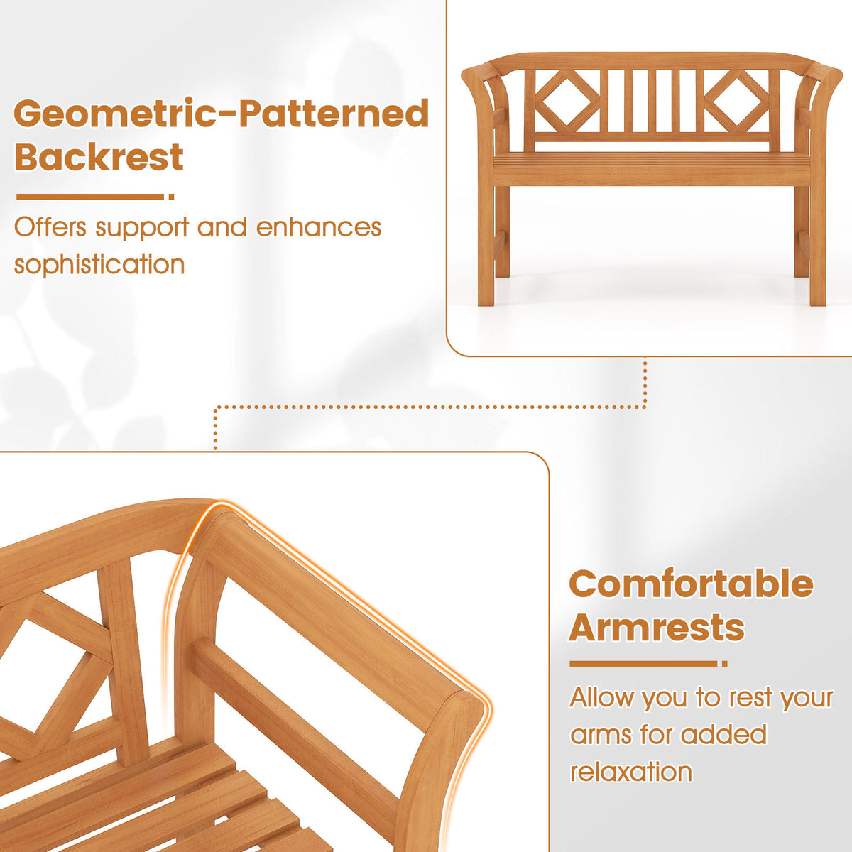 Outdoor Bench Acacia Wood 2-Person Patio Loveseat with Backrest Garden Bench