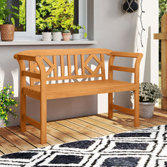 Outdoor Bench Acacia Wood 2-Person Patio Loveseat with Backrest Garden Bench