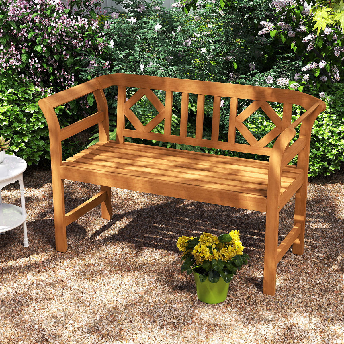Outdoor Bench Acacia Wood 2-Person Patio Loveseat with Backrest Garden Bench
