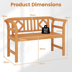 Outdoor Bench Acacia Wood 2-Person Patio Loveseat with Backrest Garden Bench