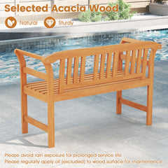 Outdoor Bench Acacia Wood 2-Person Patio Loveseat with Backrest and Armrests