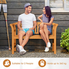 Outdoor Bench Acacia Wood 2-Person Patio Loveseat with Backrest and Armrests