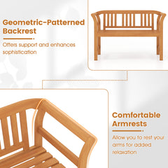 Outdoor Bench Acacia Wood 2-Person Patio Loveseat with Backrest and Armrests