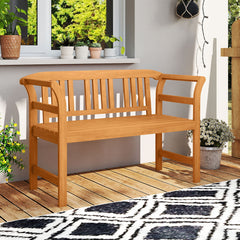Outdoor Bench Acacia Wood 2-Person Patio Loveseat with Backrest and Armrests
