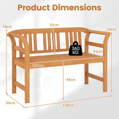 Outdoor Bench Acacia Wood 2-Person Patio Loveseat with Backrest and Armrests
