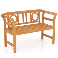 Outdoor Bench Acacia Wood 2-Person Patio Loveseat with Backrest for Porch