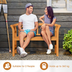 Outdoor Bench Acacia Wood 2-Person Patio Loveseat with Backrest for Porch