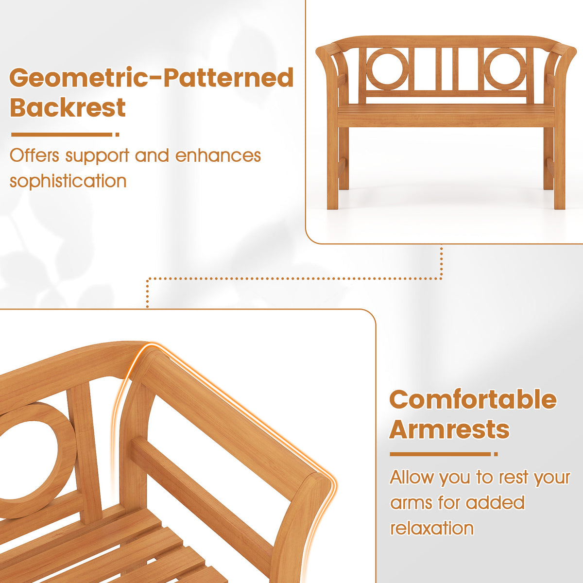 Outdoor Bench Acacia Wood 2-Person Patio Loveseat with Backrest for Porch