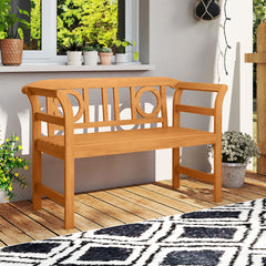 Outdoor Bench Acacia Wood 2-Person Patio Loveseat with Backrest for Porch