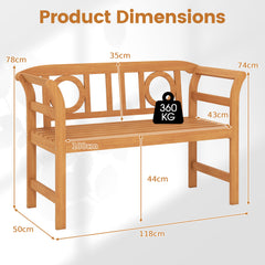 Outdoor Bench Acacia Wood 2-Person Patio Loveseat with Backrest for Porch