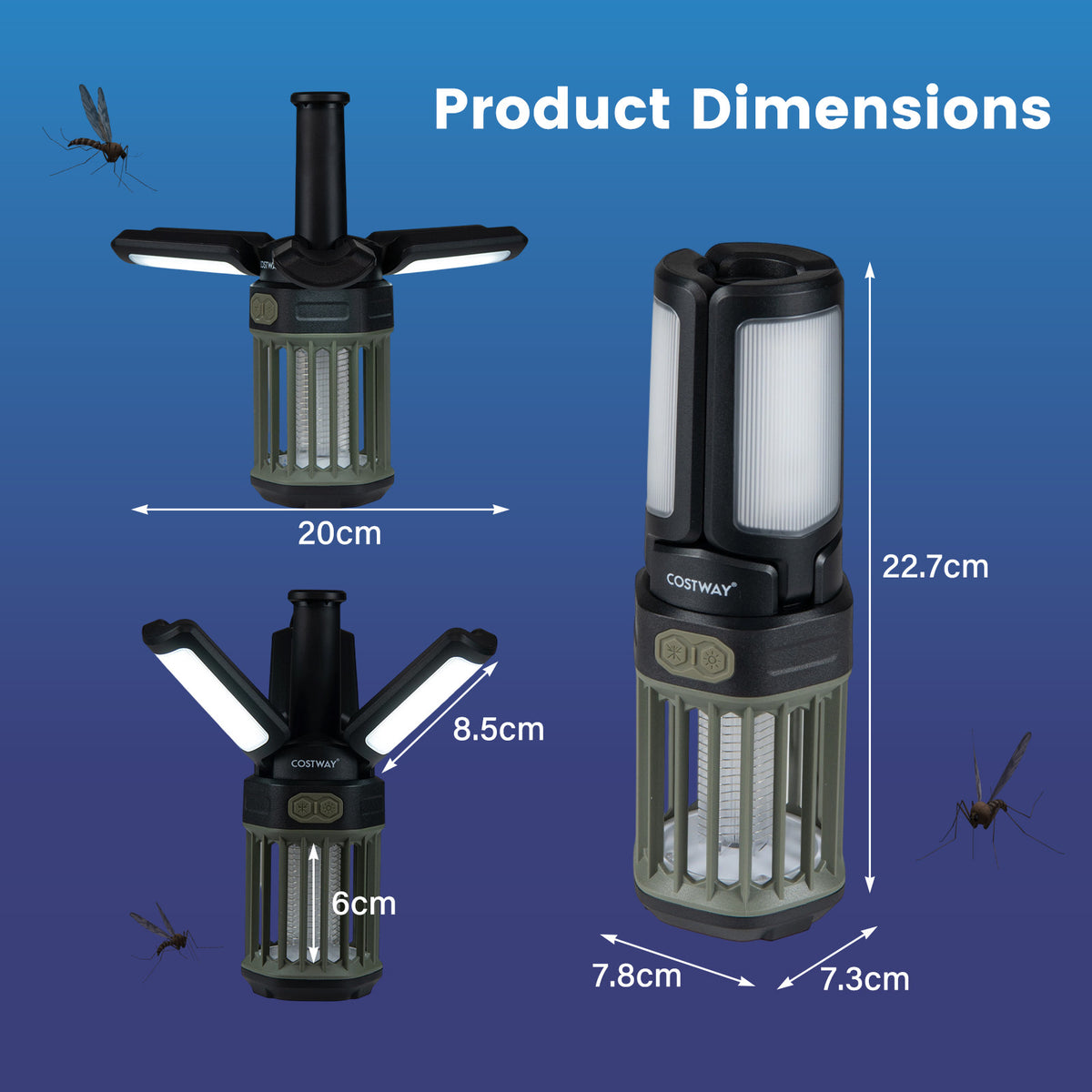 Outdoor Bug Zapper with Foldable Lantern USB-C Rechargeable for Camping