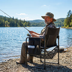 Outdoor Camping Chair with Cup Holder and Side Pocket-Black