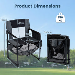 Outdoor Camping Chair with Cup Holder and Side Pocket-Black