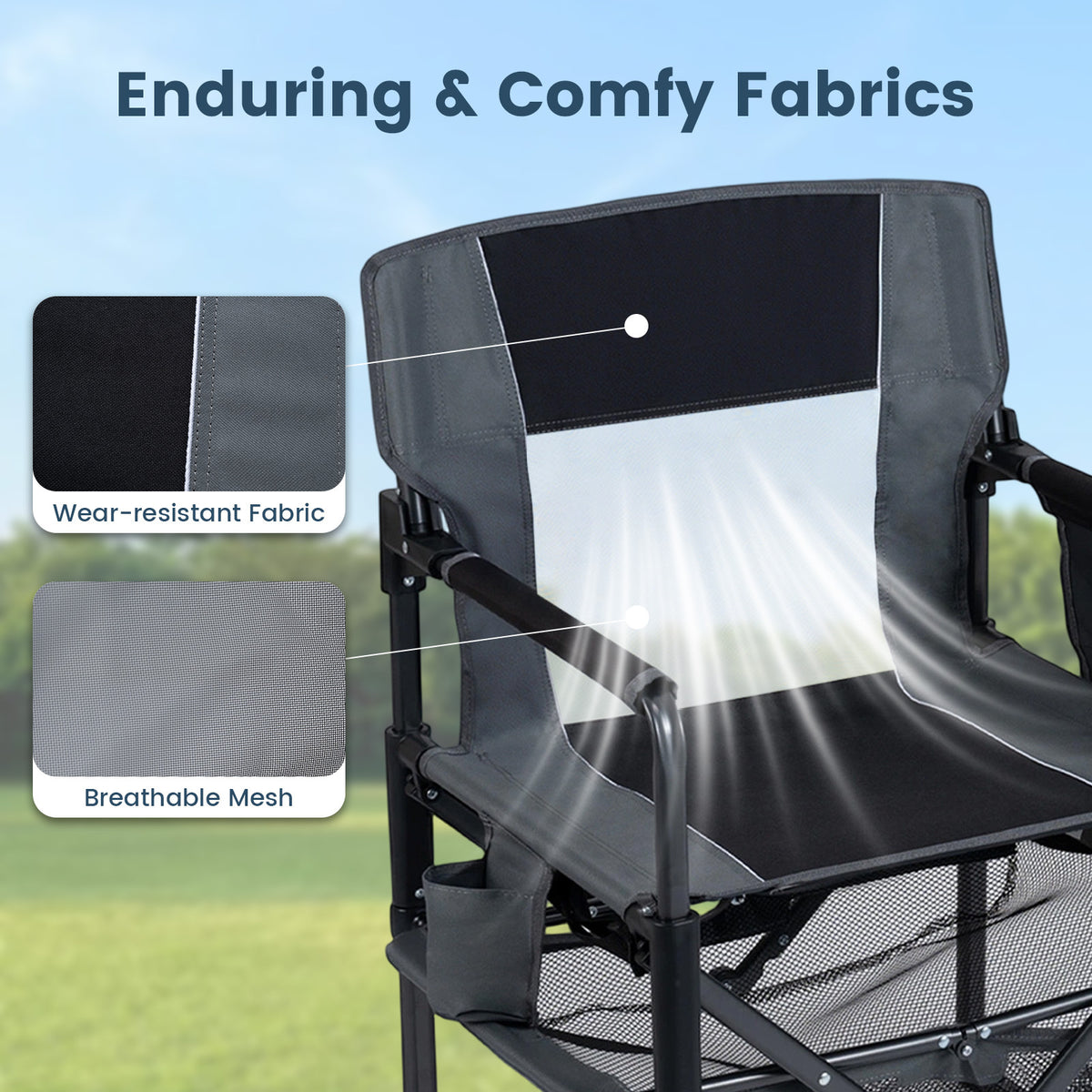Outdoor Camping Chair with Cup Holder and Side Pocket-Black