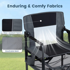 Outdoor Camping Chair with Cup Holder and Side Pocket-Black