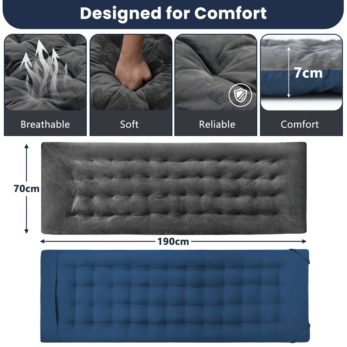 Outdoor Camping Cot Pads Crystal Velvet Sleeping Pads Mattress-Dark Grey