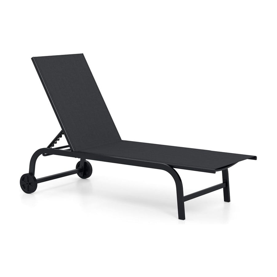 1 Piece Outdoor Chaise Lounge Chair with Wheels for Balcony Deck-Black