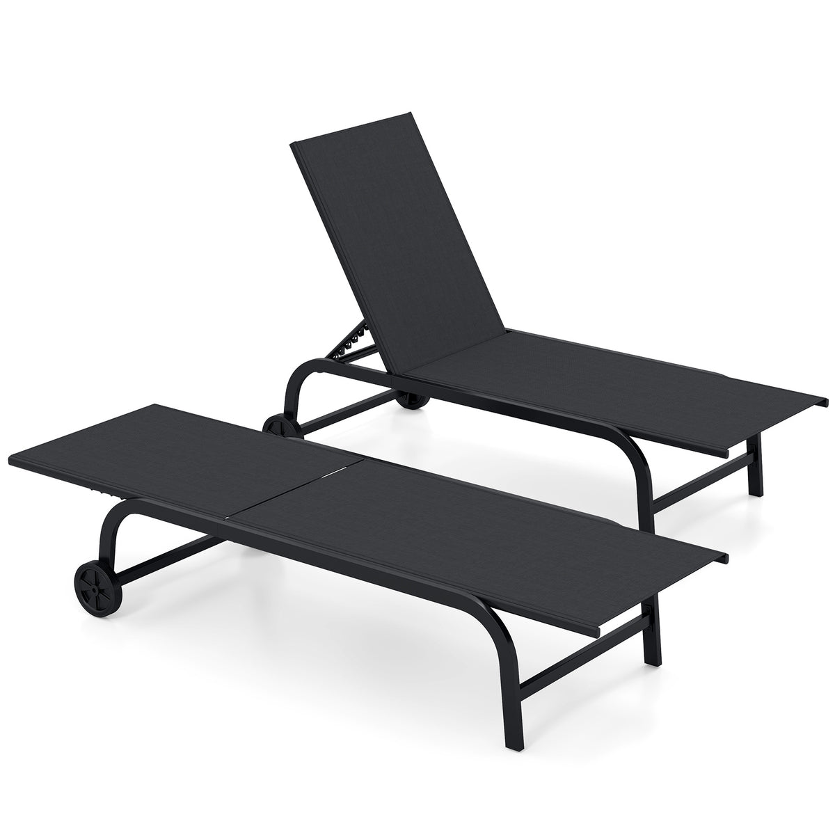 1 Piece Outdoor Chaise Lounge Chair with Wheels for Balcony Deck-Black