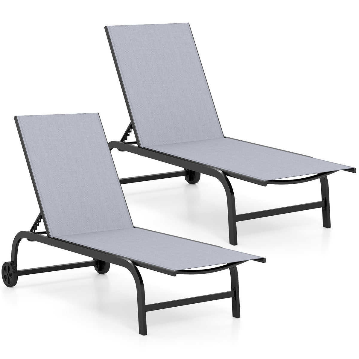1 Piece Outdoor Chaise Lounge Chair with Wheels for Balcony Deck-Grey