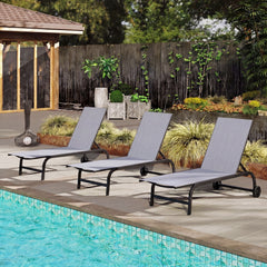 1 Piece Outdoor Chaise Lounge Chair with Wheels for Balcony Deck-Grey