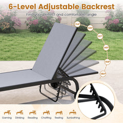 Outdoor Chaise Lounge Chair Set of 2 with Wheels and 180° Full Flat-Grey