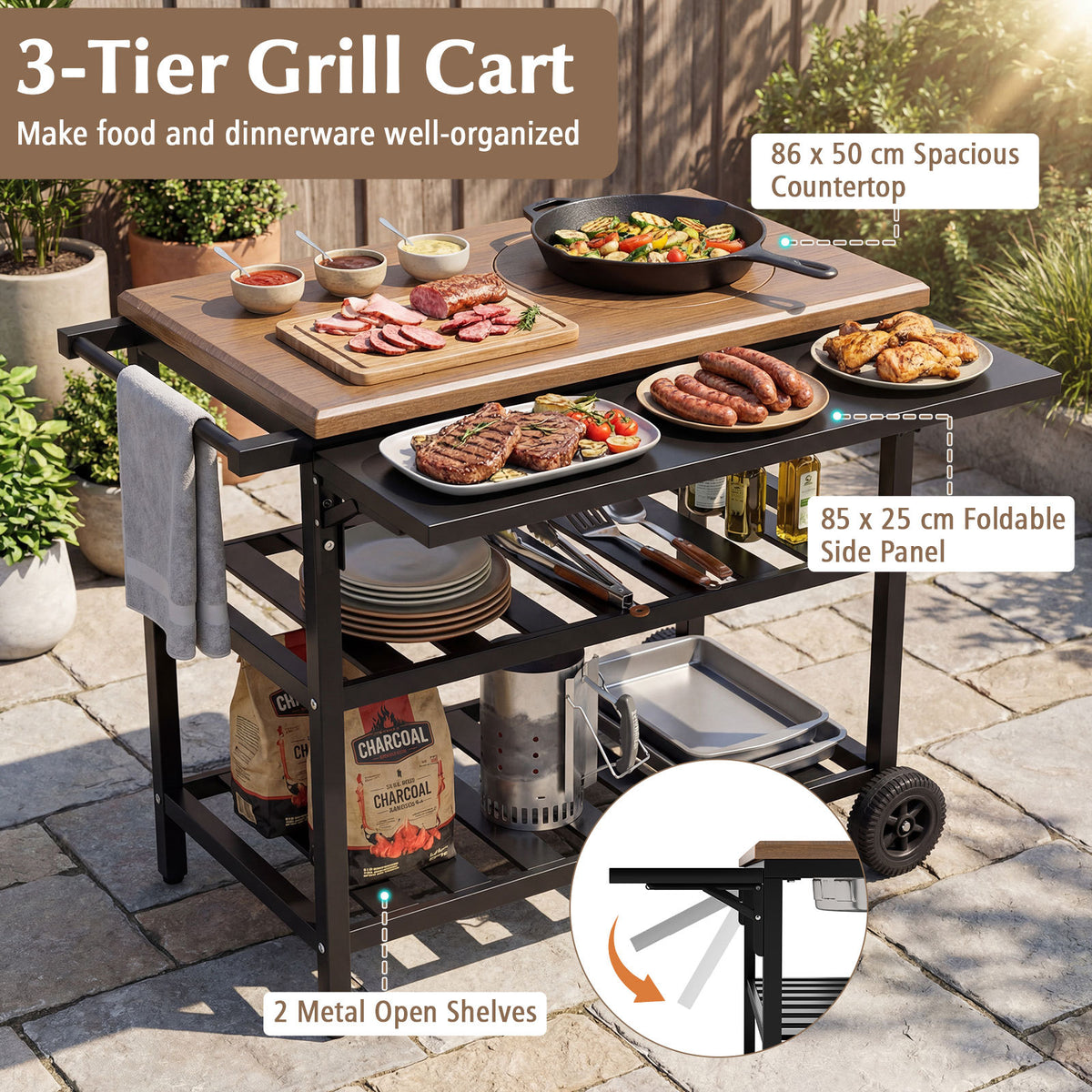 Outdoor Dining Cart with Korean BBQ Grill for Backyard
