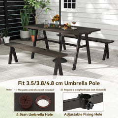 Outdoor Dining Tale for 6 with 4.9 cm Umbrella Hole for Deck-Dark Brown