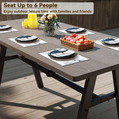 Outdoor Dining Tale for 6 with 4.9 cm Umbrella Hole for Deck-Dark Brown