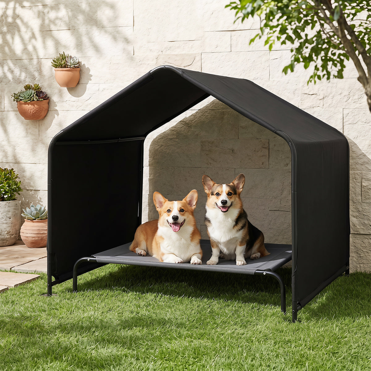 Outdoor Dog Shade Shelter for Large Medium Small Breeds Dog Tent Canopy-Black