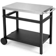 Outdoor Double-Shelf Grill Table with 85 x 50 cm Stainless Steel Top & Side Handle for Griddle-Black