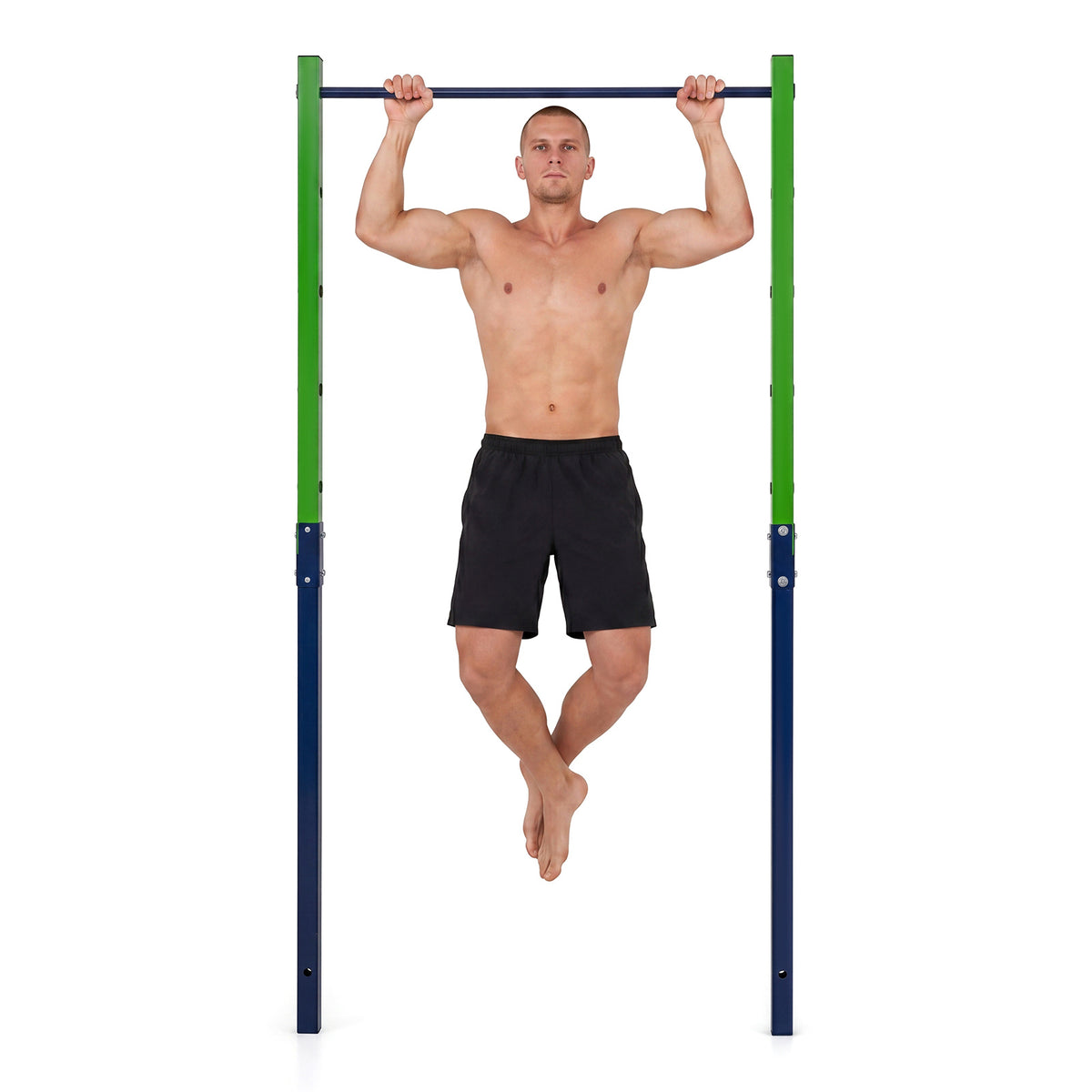 Outdoor In-Ground Pull Up Bar Heavy Duty Metal Pull Up Bar Station with 5 Adjustable Heights-Blue