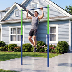 Outdoor In-Ground Pull Up Bar Heavy Duty Metal Pull Up Bar Station with 5 Adjustable Heights-Blue