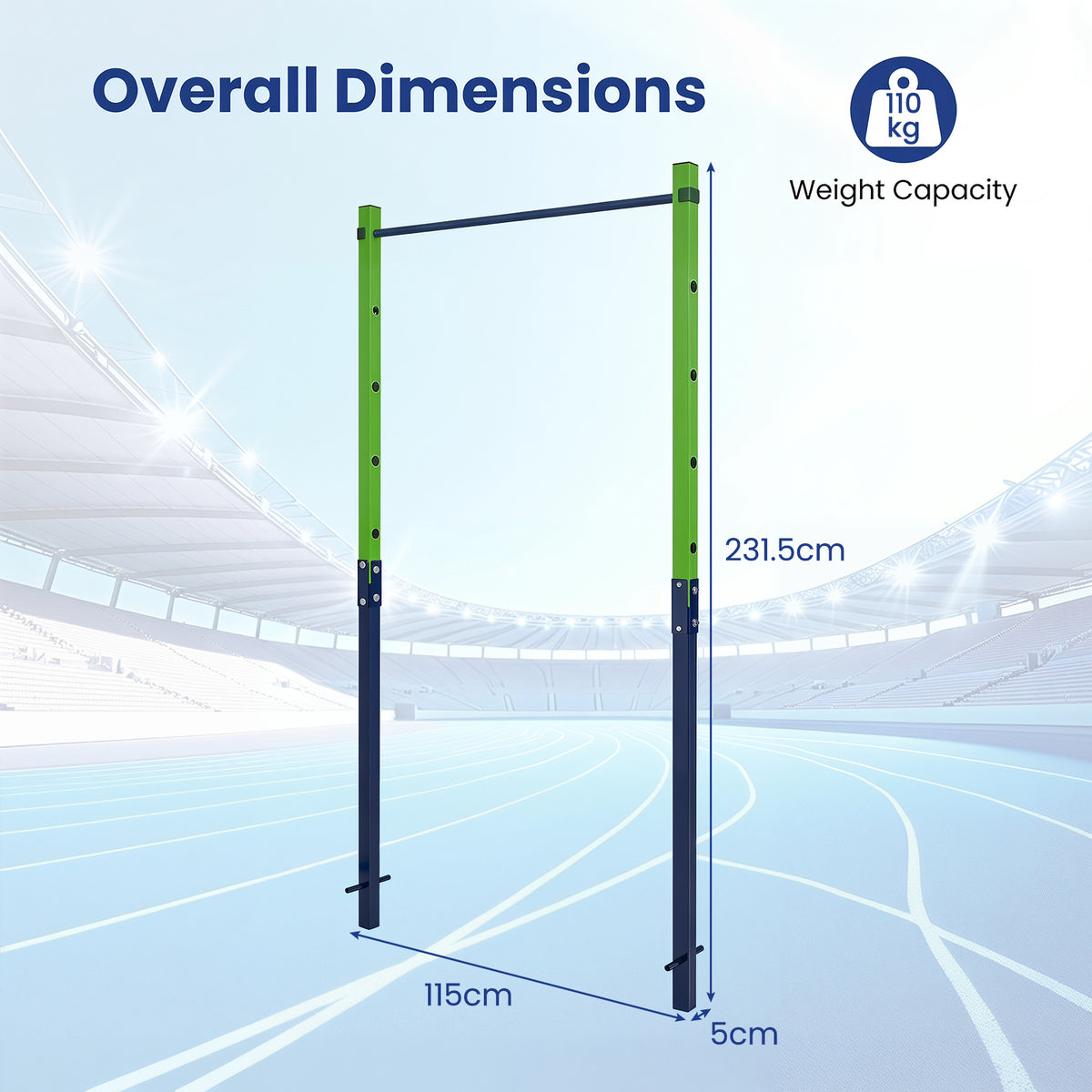 Outdoor In-Ground Pull Up Bar Heavy Duty Metal Pull Up Bar Station with 5 Adjustable Heights-Blue
