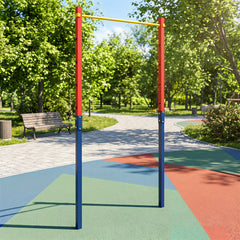Outdoor In-Ground Pull Up Bar Heavy Duty Metal Pull Up Bar Station with 5 Adjustable Heights-Red