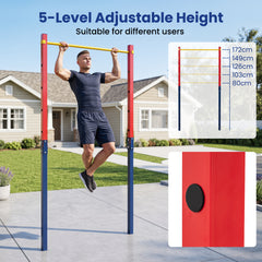 Outdoor In-Ground Pull Up Bar Heavy Duty Metal Pull Up Bar Station with 5 Adjustable Heights-Red