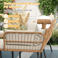 Outdoor L Shape Sofa Set with Coffee Table and Removable Cushions for Porch-White