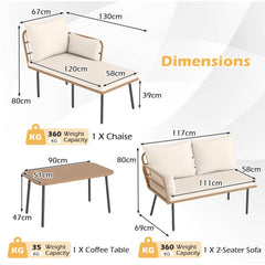 Outdoor L Shape Sofa Set with Coffee Table and Removable Cushions for Porch-White