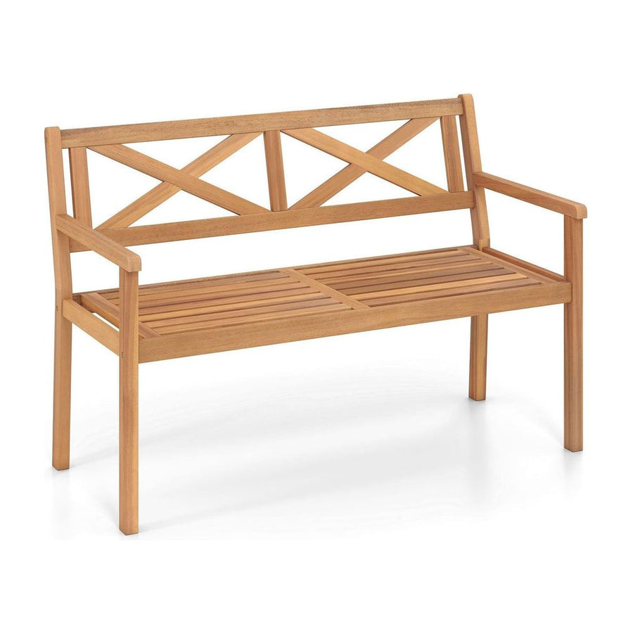 Outdoor Loveseat Bench 2-Person Patio Acacia Wood Garden Chair with Armrests